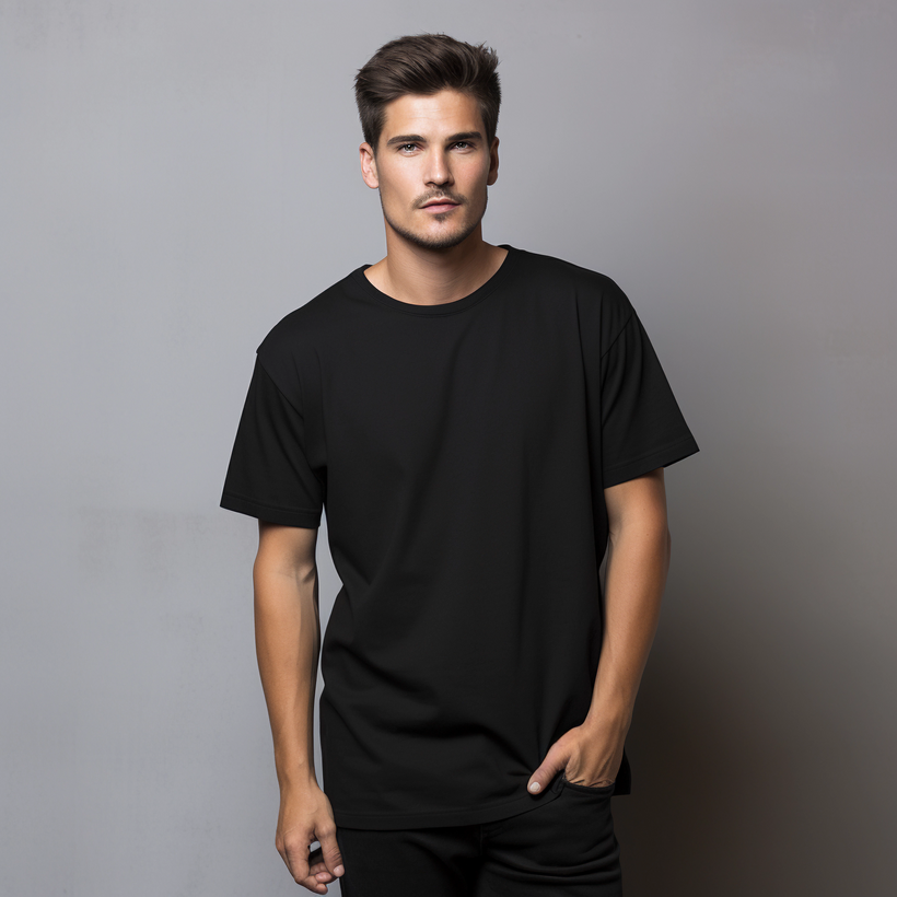 black t-shirt adult male model e-commerce photo